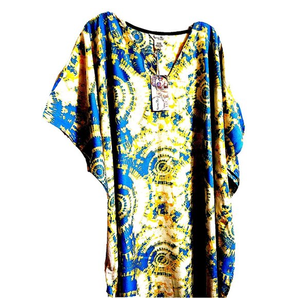 Gypsieblu Caftan Kaftan Maxi Long Boho  Dress -One Size  Kimono Slvs  V-Neck NWT - Picture 4 of 10